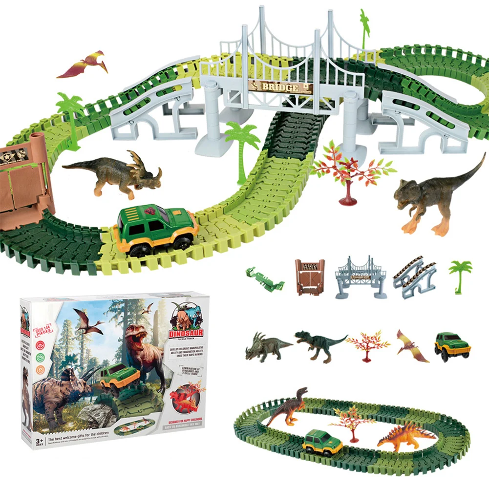 

Assembled Model Building Kits Tool Dinosaur Flexible Race Track DIY LED Rail Car Toys Building Block for Kids Gifts