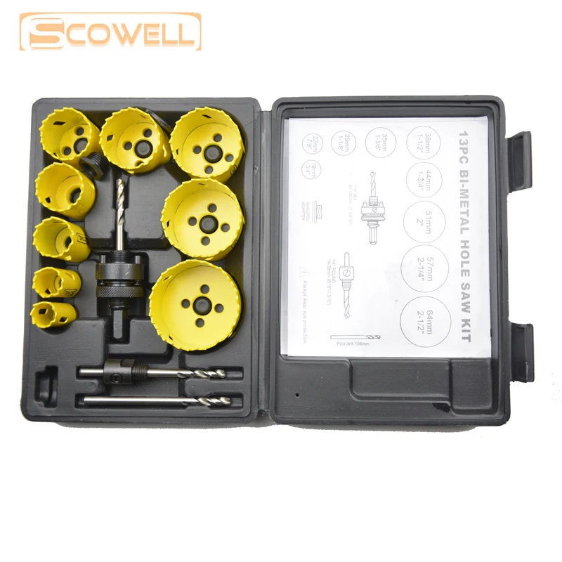 

30% off 13pcs Holesaw blades kit HSS Bimetal holesaw Bit Set adjustable holesaw cutter metal cutting Core Drill Hole Cutting Saw