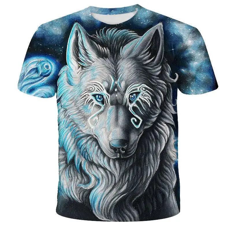 

2021 summer couple wolf print T-shirt men 3d printing short-sleeved round neck T-shirt top fashion casual brand