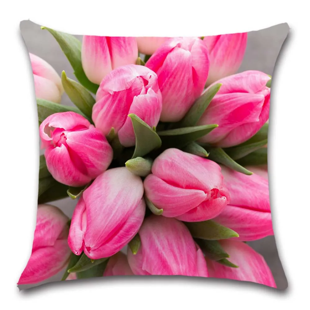 Pink Tulips flower plant pattern white Cushion Cover decorative sweet Home sofa seat friend chair kids bedroom gift pillowcase | Дом и сад