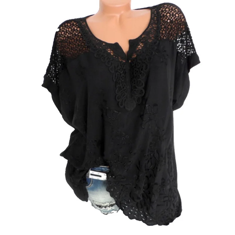 Женская кружевная блузка с вышивкой и вырезами летняя модная повседневная