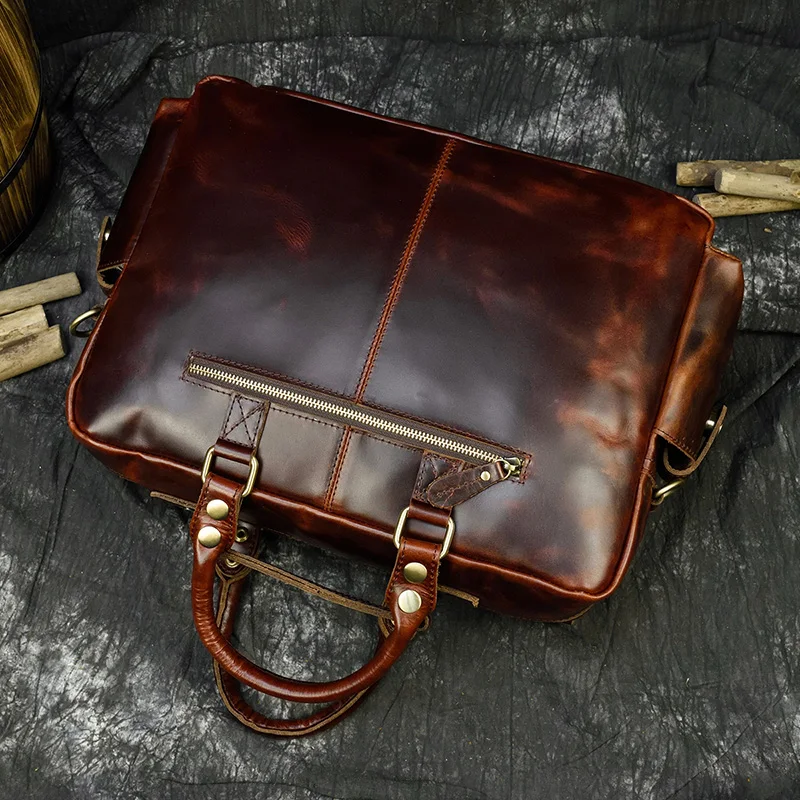 Винтажный Мужской портфель из натуральной кожи 16 дюймов, большая яловая деловая сумка для ноутбука, Повседневная многофункциональная сумка-мессенджер из коровьей кожи