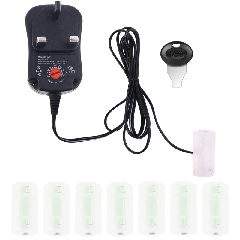 

Adjustable Voltage 3V 4.5V 5V 6V 7.5V 9V 12V UK Plug Power Supply Adapter Replace 2 to 8pcs C Size AM2 LR14 Battery Eliminator