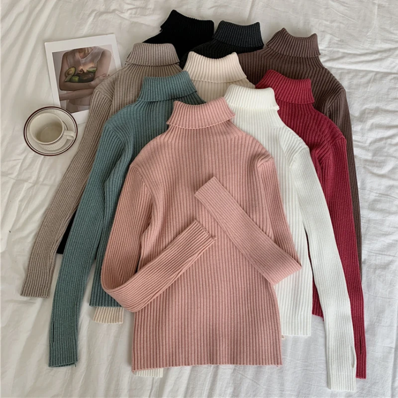 

Zoki Thick Women Turtleneck Sweater Winter Fashion Hollow Out Long Sleeve Ladies Knitted Jumper Casual Solid Slim Female Tops