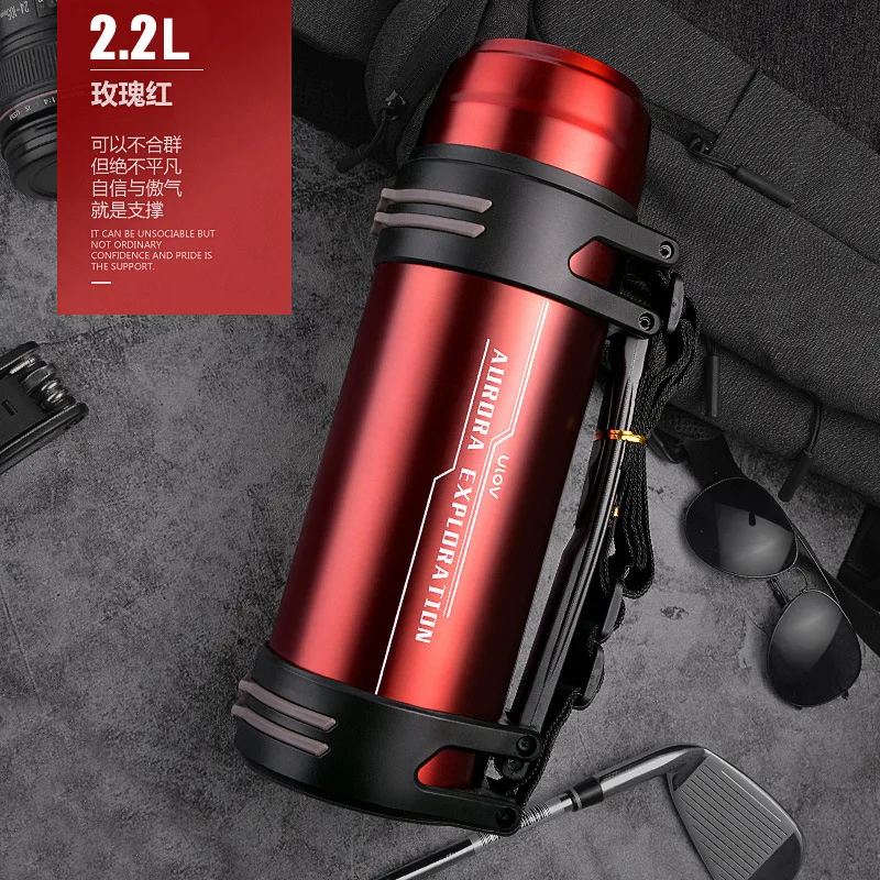 Red 2200ml Фирменный термос большой емкости из нержавеющей стали, термос с изоляцией, вакуумная колба для бутылки с водой, уличные термобутылки с двойными стенками - Цвет: Red 2200ml