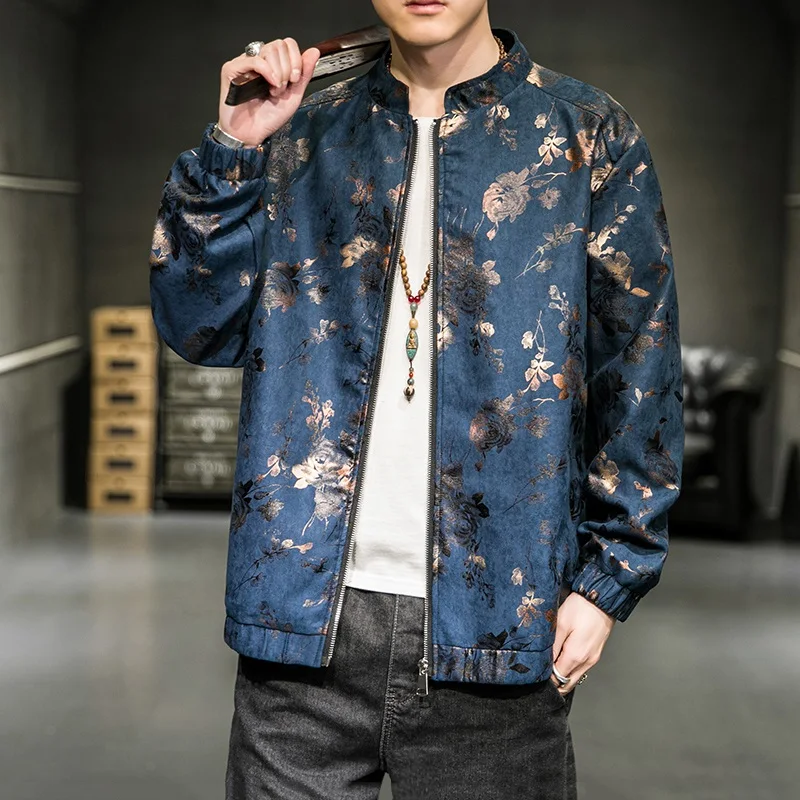 Цветочный принт курточка бомбер для мужчин 2021 Мужские Винтажные хорошо защищают
