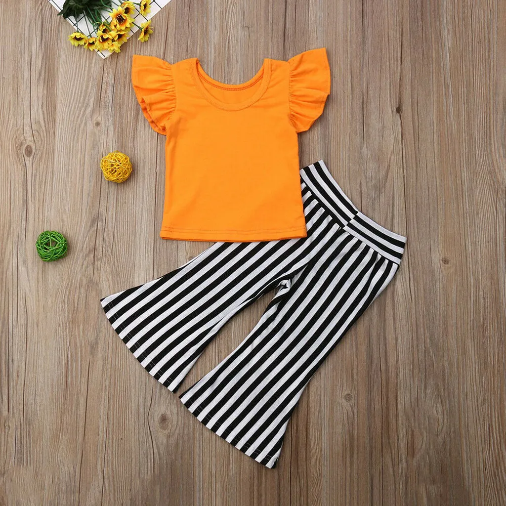 Детская футболка с тыквой на Хэллоуин для маленьких девочек + штаны в полоску