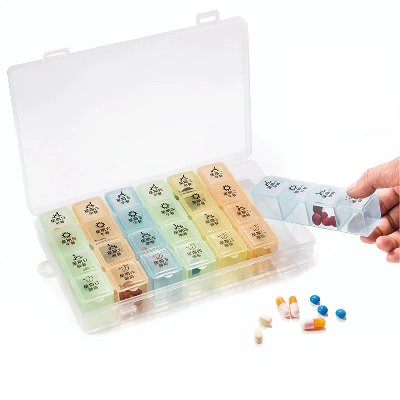 

One week medicine box 28 grid plastic storage compartment portable medicine box color creativity 7 days tips medicine box