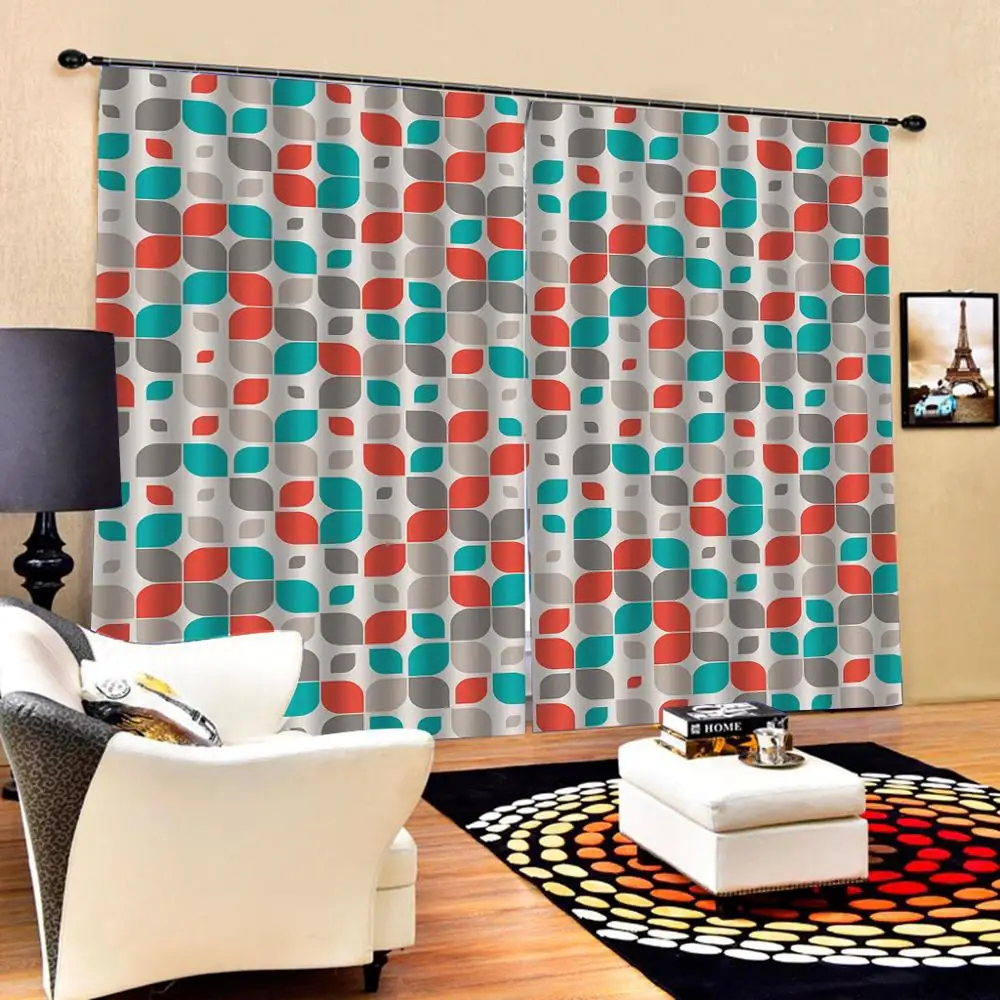 Современные креативные геометрические цветные занавески с листьями для