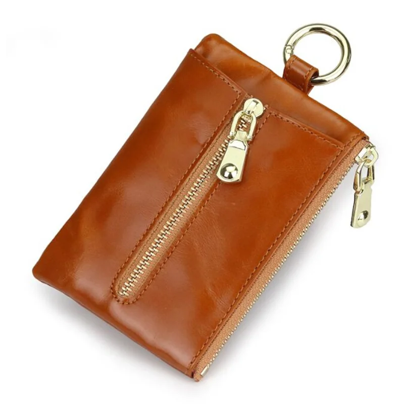 

Genuine Oil Wax Leather Women's Key Wallet Cowhide Men's Coin Purse Keychain Holder Housekeeper ID Card Pouch 6 Rings Waist Case