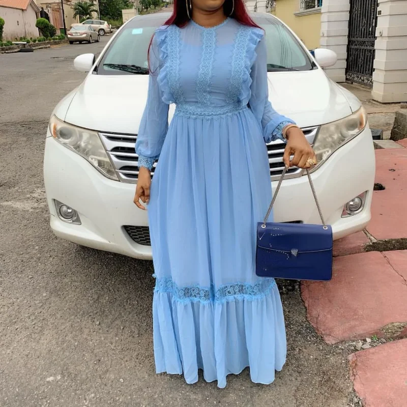 

Plus Size Dress Long Sleeve Lace Floral Patchwork Chiffon Mesh Maxi Dresses Spring Fall Loose Casual Elegant Women Clothes 3XL