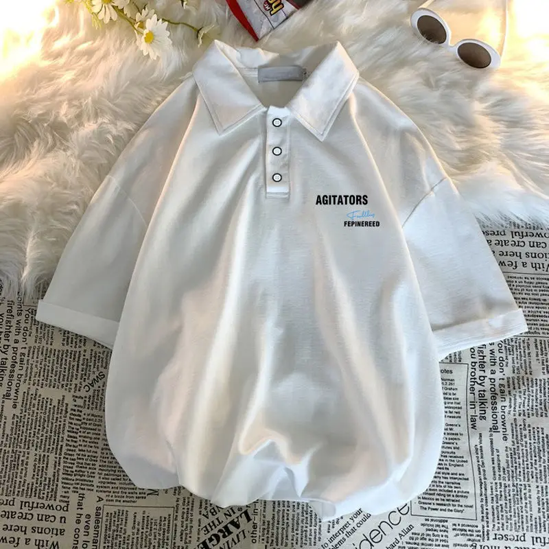 Мужская футболка с воротником-поло свободная простая коротким рукавом в