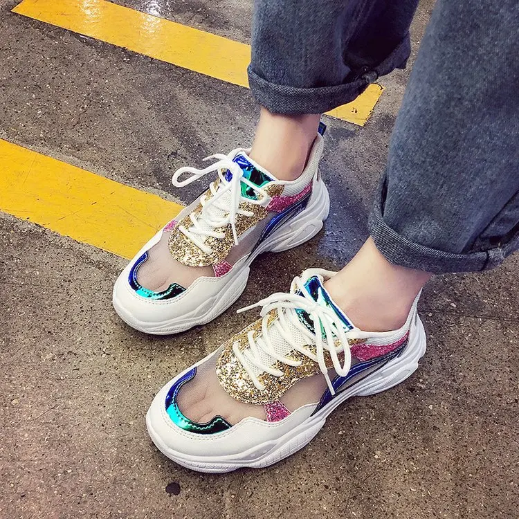 Кроссовки женские спортивные из сетчатого материала дышащие на толстой подошве