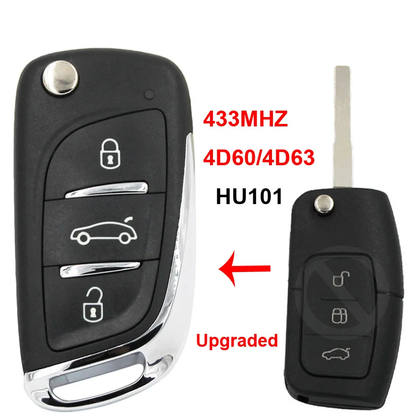 Обновленный складной ключ DS Style с 3 кнопками 433 МГц 4D60/4D63 чип для Ford Mondeo Focus Fiesta Galaxy C