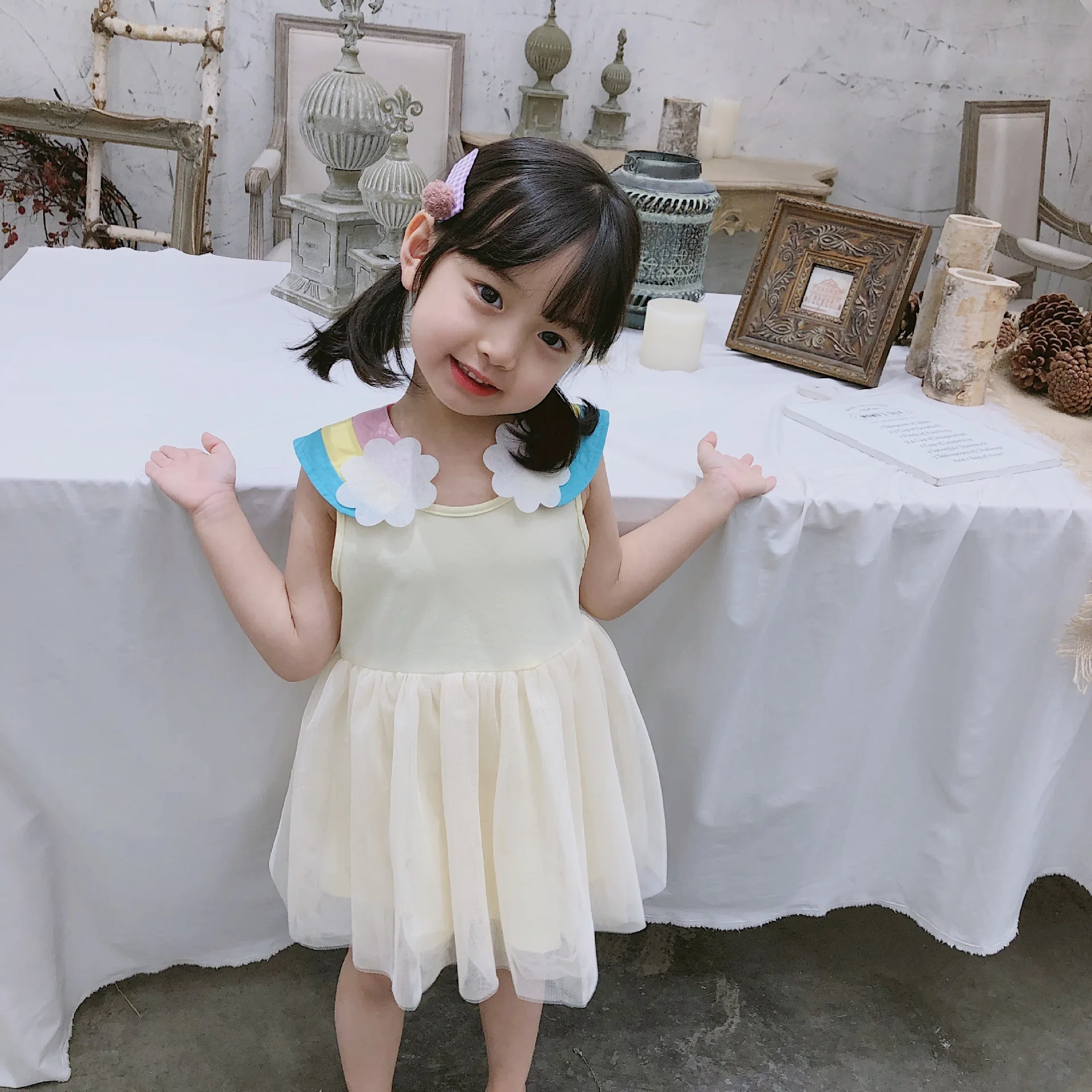 Tonytaobaby Summer New Baby Girl's Rainbow Beige Mesh Dress Girls Kids Dresses for | Детская одежда и обувь