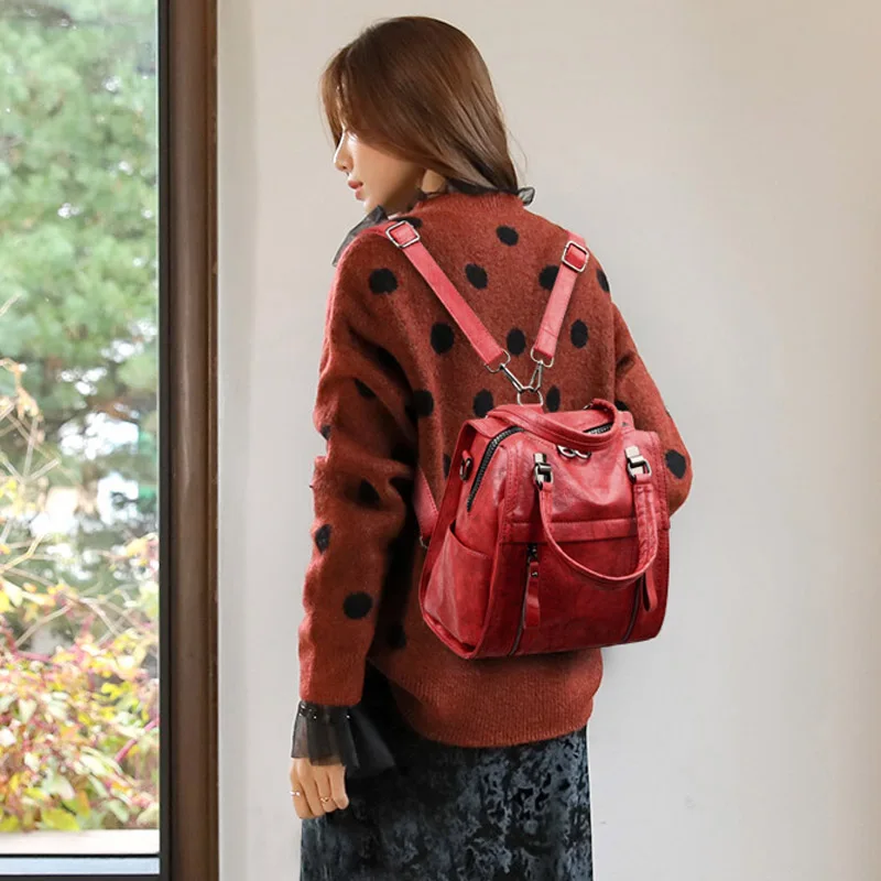 

iPinee Luxury Designer Multifunctional Women Backpack High Quality Leather Women's Shoulder Bags Fashion Solid Color Ladies Bag