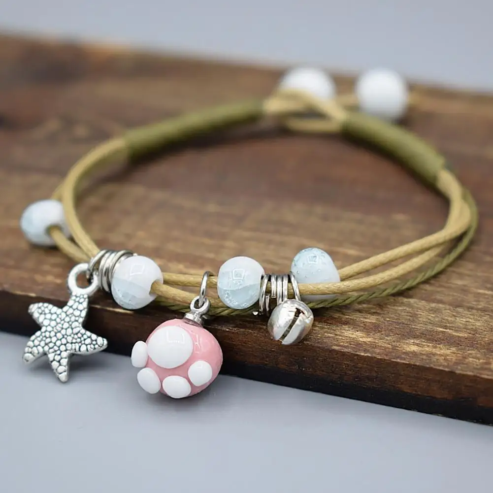 Винтажные Парные браслеты унисекс с кошачьими лапами/листьями в различных