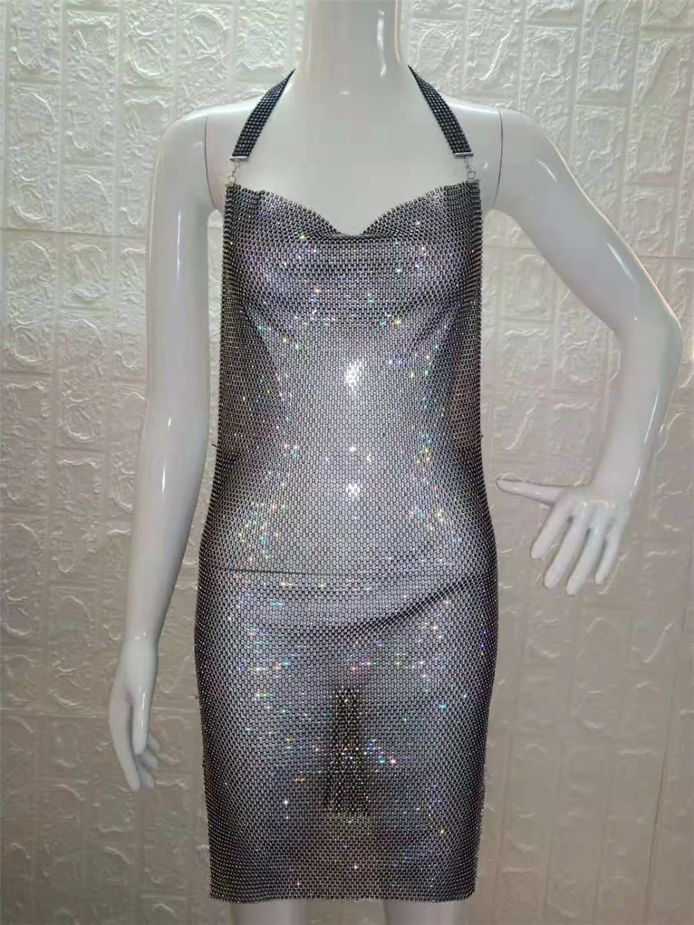 

Sexy Rhinestone Metal Chain Summer Dress Women vintage sukienki Crystal Diamond Dress Glitter club Party Dresses 2021 vestidos