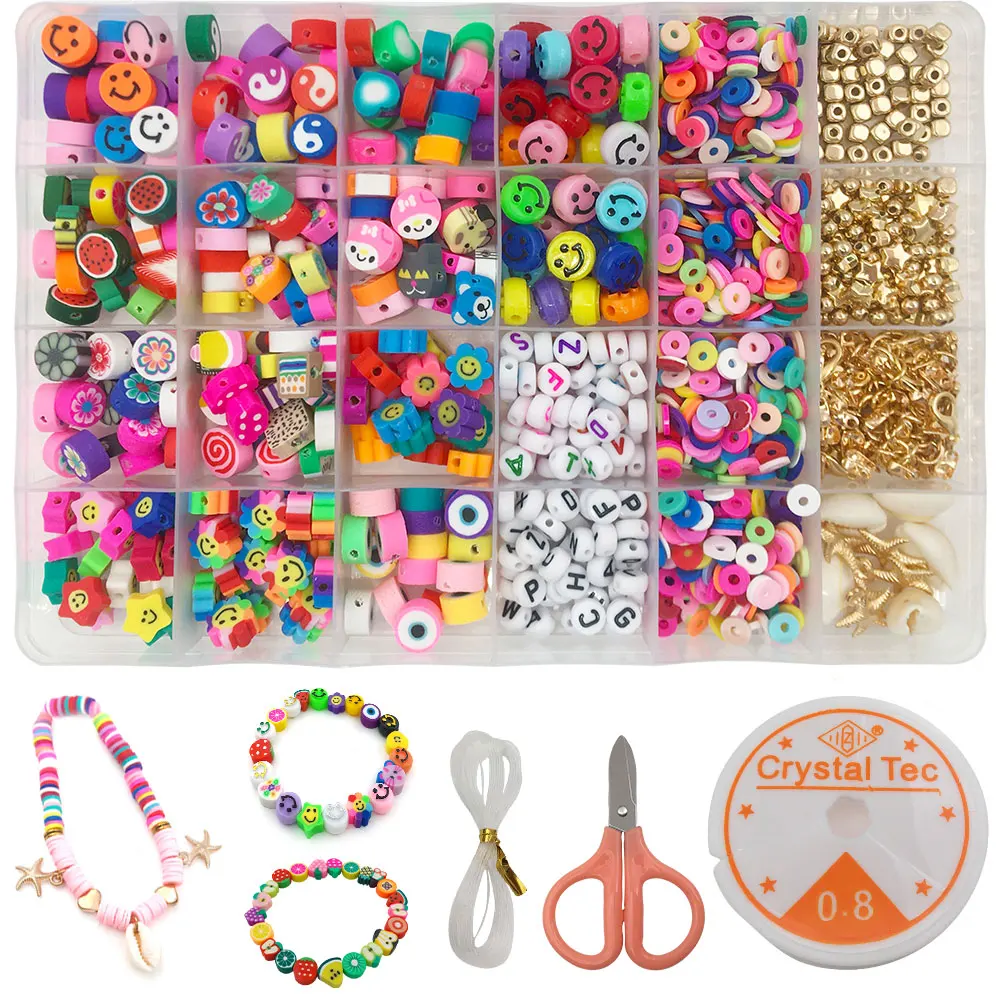 

12 Styles Fruit Handmade Polymer Clay Beads Smiley Letter Beads Soft Beads for DIY Bracelet Necklace Earring Jewelry Making