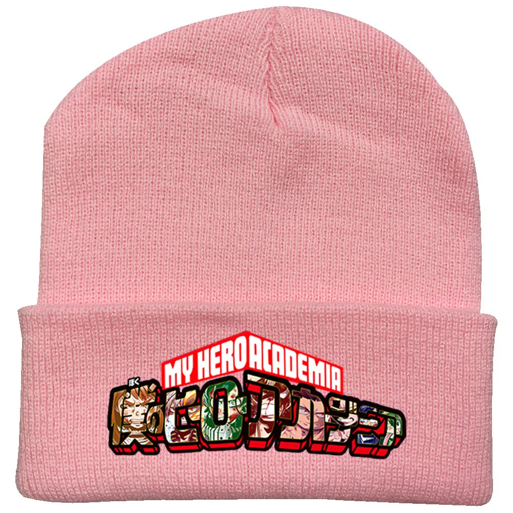 Повседневная теплая шапка My Hero Academia черная белая с принтом персонажа MHA вязаная