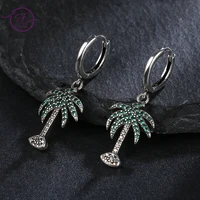 sterling silver 925 drop earrings green tree inlaid zircon fine jewelry accessories for women fashion party earrings gift