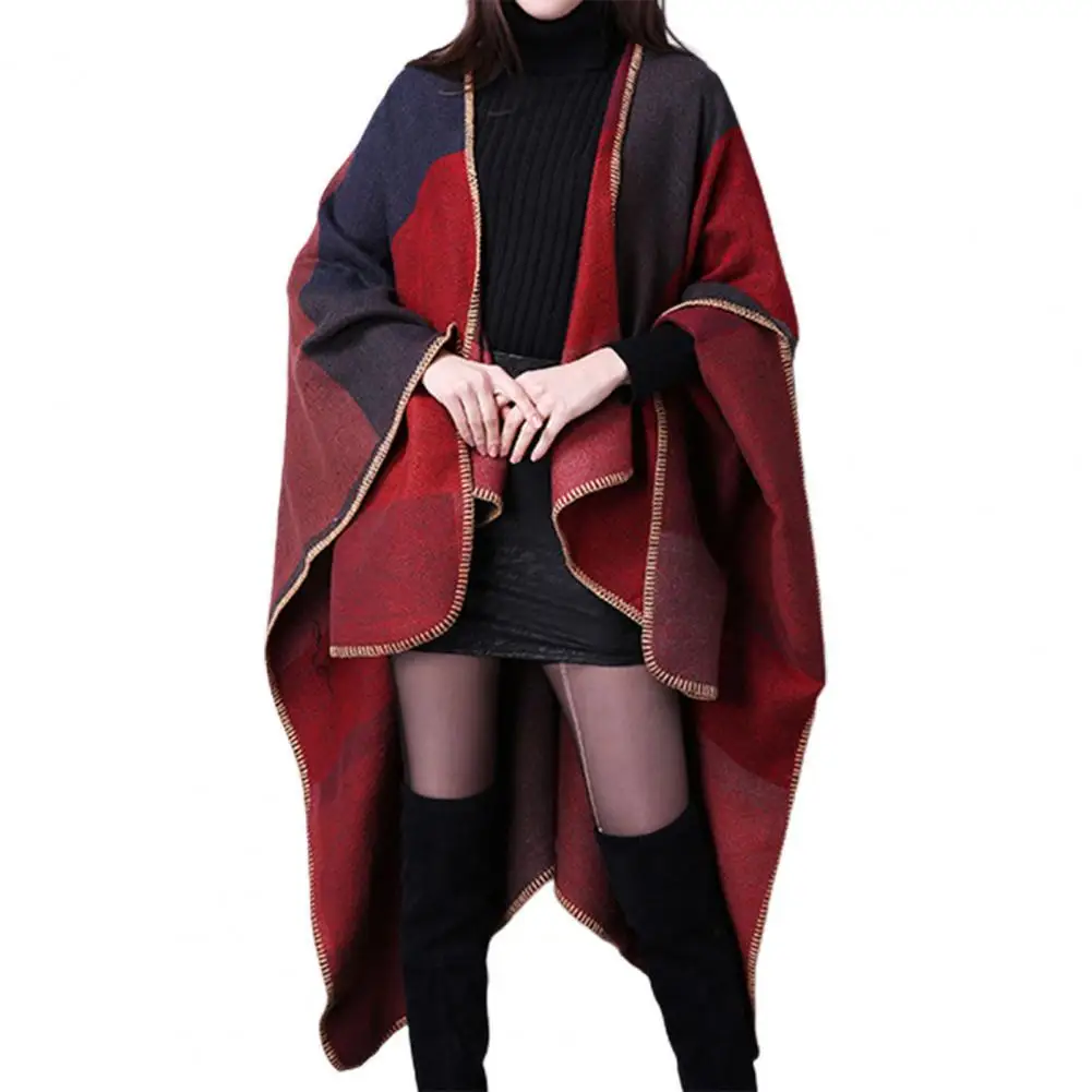 

New Fashion Plaid Ponchos Oversized Shawls Wraps Imitation Cashmere Autumn Winter Thicken Warm Ethnic Scarf Wrap