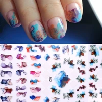 1pc marble blooming 3d stickers for nails manicures colorful stitching design nails art stickers adhesive tape nail decoration