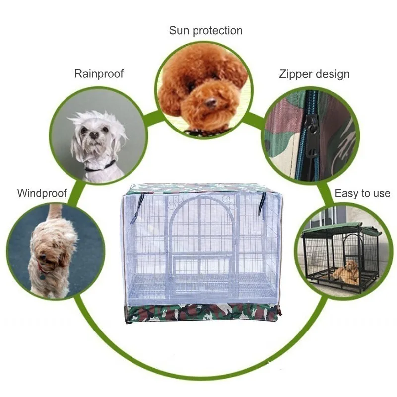 

2021 New Dog Kennel House Cover Waterproof Dust-proof Durable Oxford Cat Dog Cage Cover Foldable Outdoor Large Pet Crate Cover