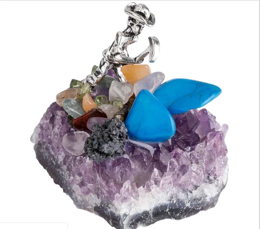

Creative Personality Natural Amethyst Cluster Fun Miner Shaped Stone Specimen Home Study Small Decoration Craft Gift LB82812