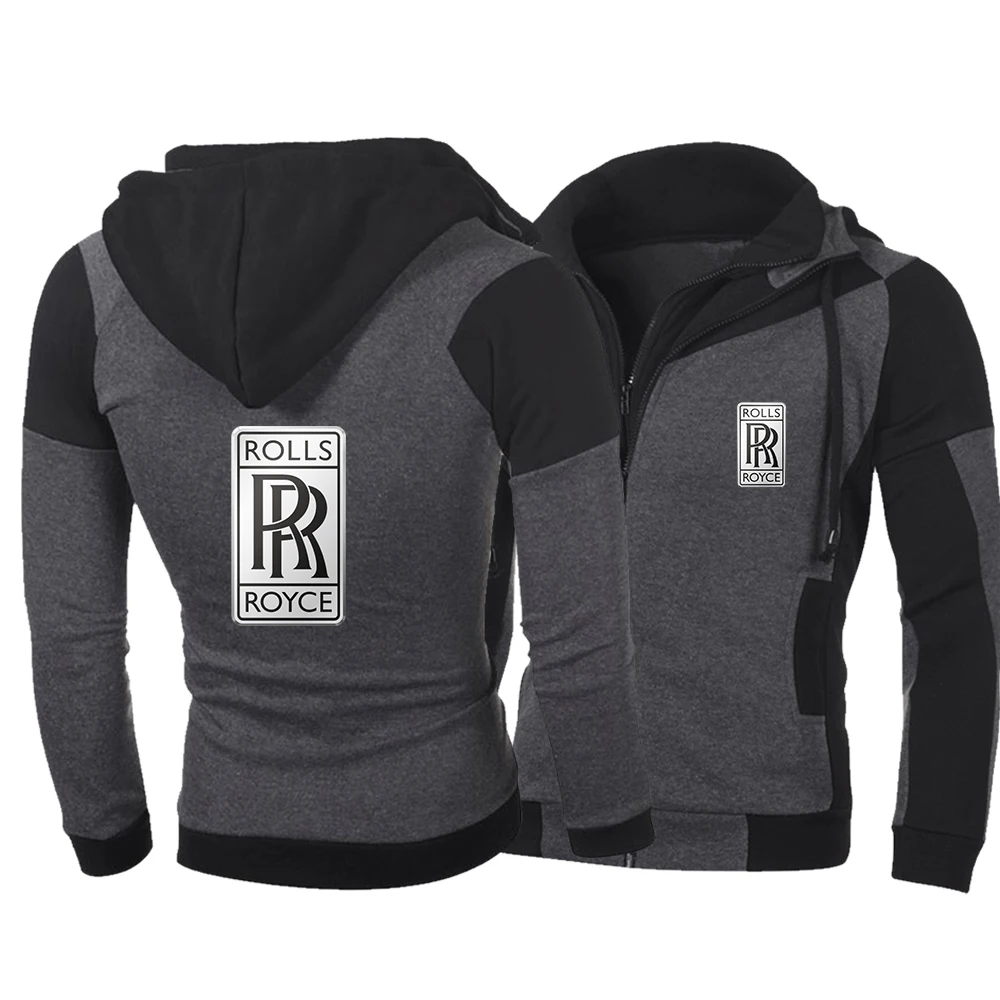 

2021 Spring and Autumn Men's Car Logo ROLLS Hoodie Front and Rear Standard Double Zipper Sweater Harajuku Sports Cardigan Jacket