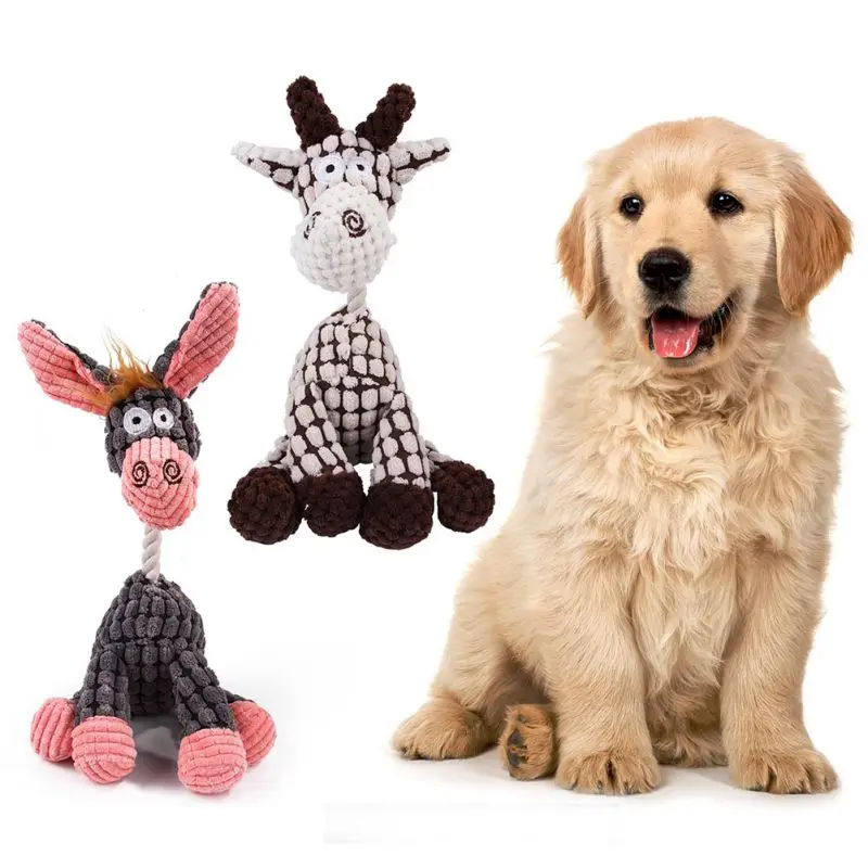 Dog Chew Toys Pet Squeaker Donkey Toy Squeaky Plush Sound Animal Duck Bear Shape Molar Toys Pet Interactive Training Dog Toy