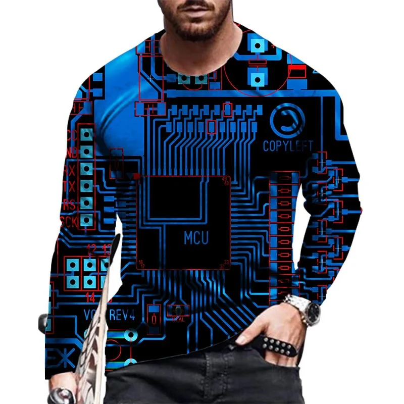 

European and American popular men's leisure sports 3D digital printing T-shirt Street trend 3D printing long sleeve T-shirt XXS-