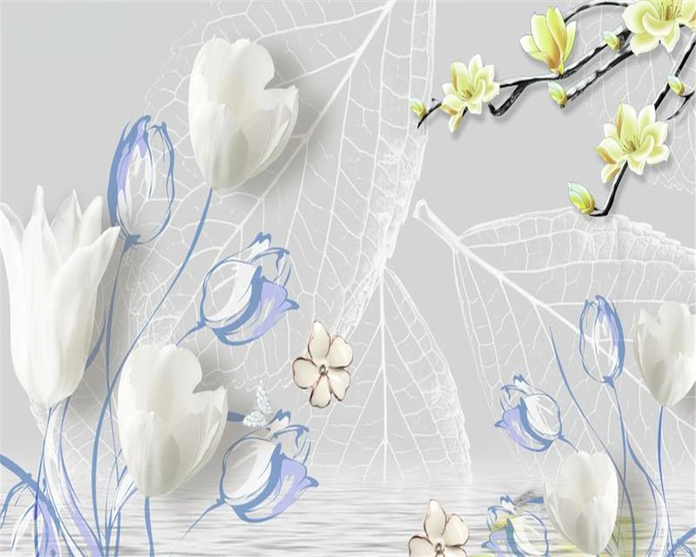 

3d Wallpaper Living Room Simple White Leaves and Delicate Flowers Customize Your Favorite Premium Interior Decoration Wallpaper