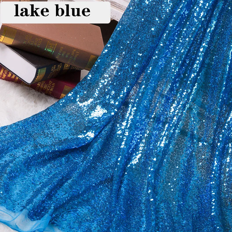 lake blue 1 м/2 м DIY 3 мм Ткань блесток блестка золото серебро блестки ткань для платья сцены вечерние украшения свадьбы - Цвет: lake blue