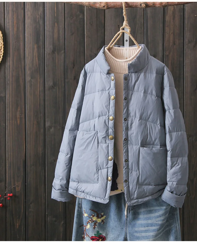 

Women White Duck Down Jacket Coat Lightweight Spring And Autumn 2021 New Hot Style Fashion Short Stand Collar Slim