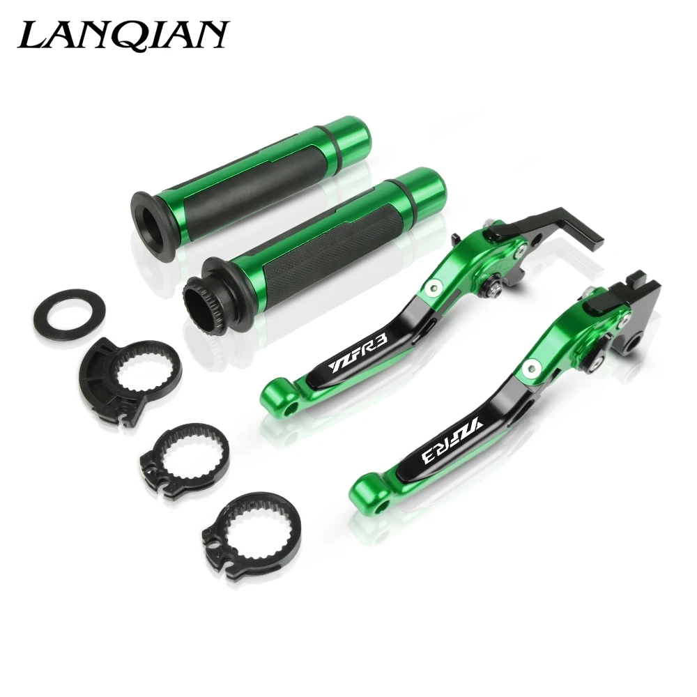 Motorcycle Accessories CNC Adjustable Brake Clutch Levers And Handle Grips With LOGO For YAMAHA YZFR3 YZF R3 2015 2016 2017 | Автомобили и