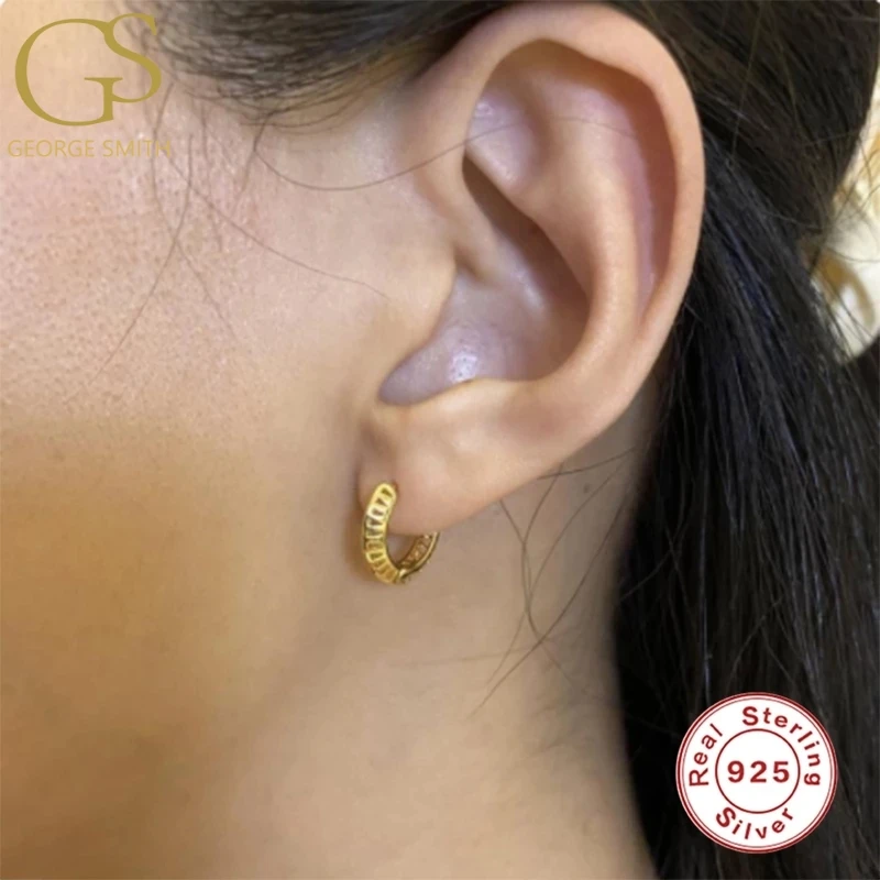 

GS 925 Sterling Silver Hoop Earrings Simple INS Fashion Retro Hollow Ear Ring For Women Ladies Pendientes Brincos Fine Jewelry