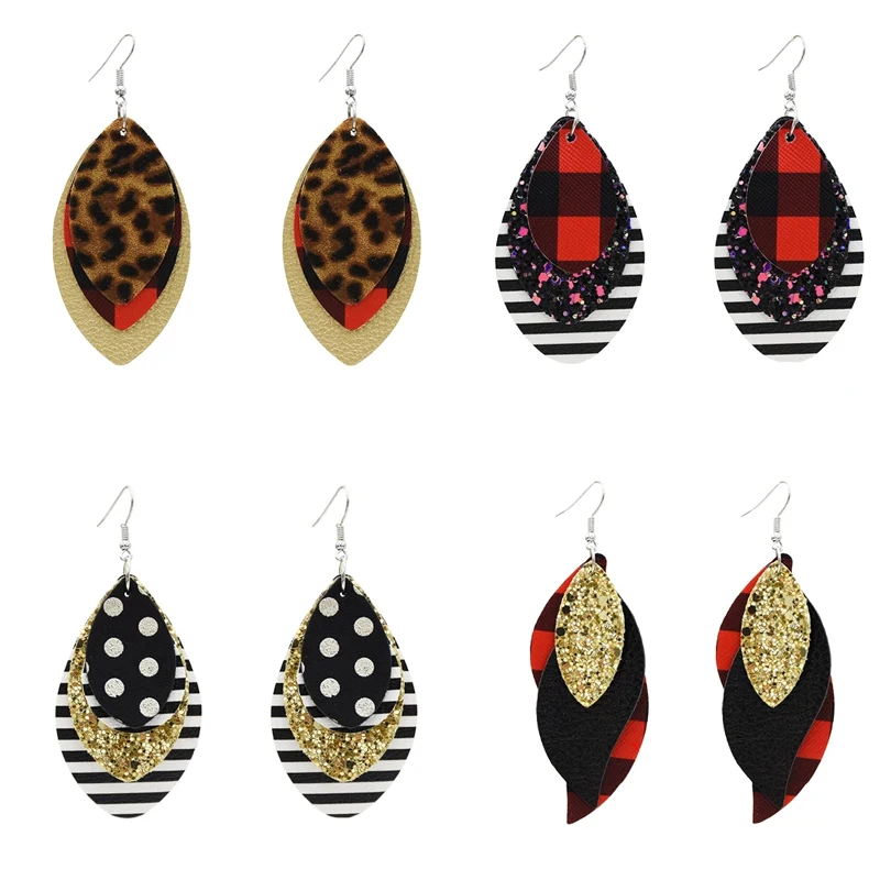 

Leopard Print Genuine Leather Drop Earrings for Women Caramel Leopard Cheetah Print Dangle Drop Teardrop Leather Earring.