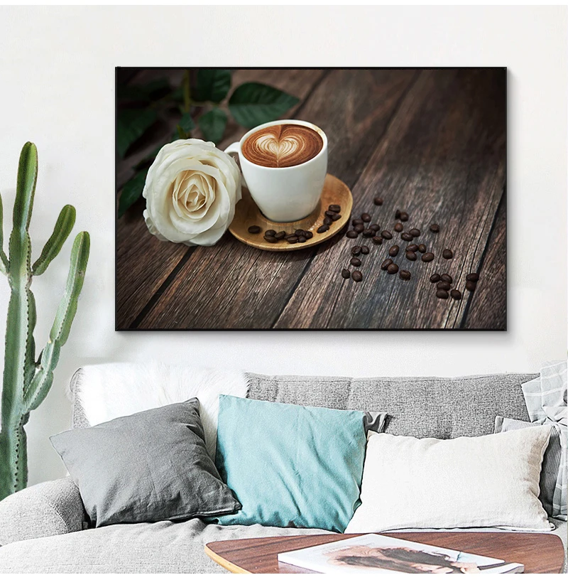 

1 шт. настенные плакаты с изображением кофе и цветов, кухонный декор, картины в рамке, Современный домашний декор, картины на холсте HD