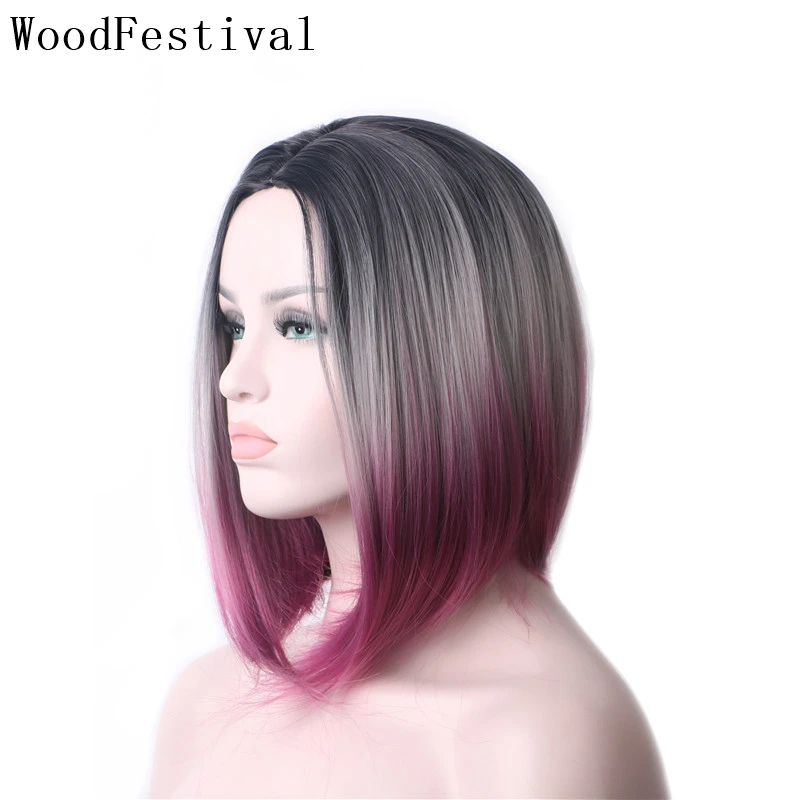 Прямые короткие синтетические парики WoodFestival с эффектом омбре для косплея женщин