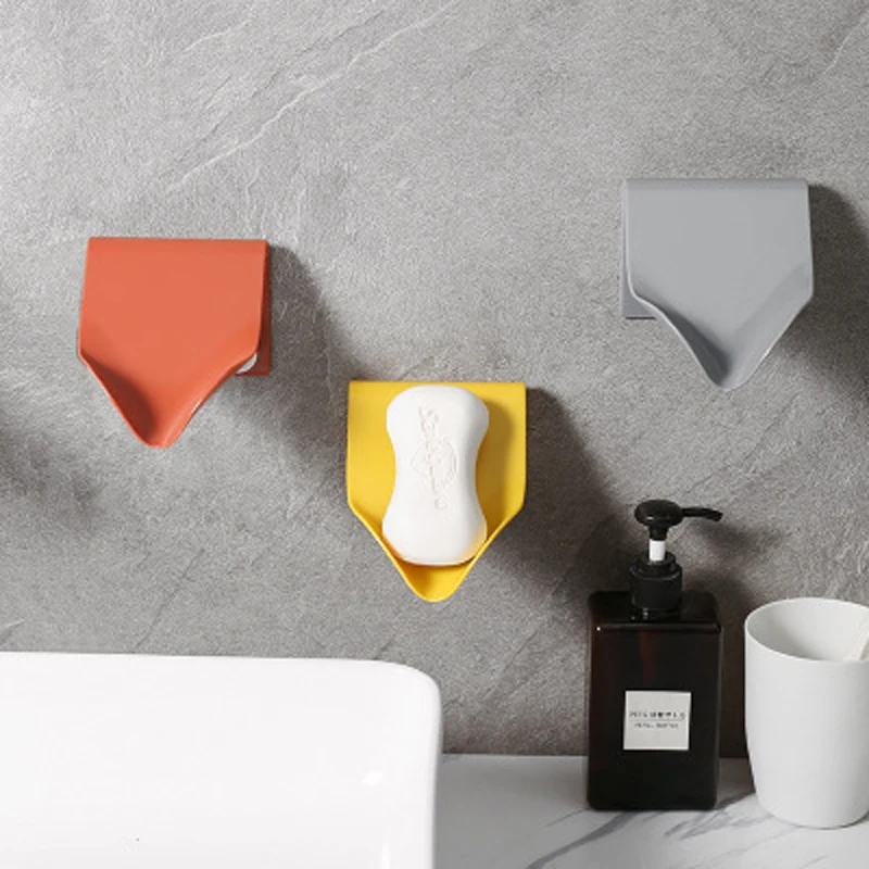 Wall Mounted Soap Dish Drain Storage Box Plastic Self Adhesive Shape Tray Holder Container Bathroom Accessories | Обустройство дома