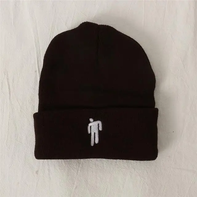 Billie Eilish Beanie цвета вязаная зимняя шапка однотонный хип-хоп трикотажный свитер шляпа костюм капитана аксессуар подарки теплая зима - Цвет: Coffee