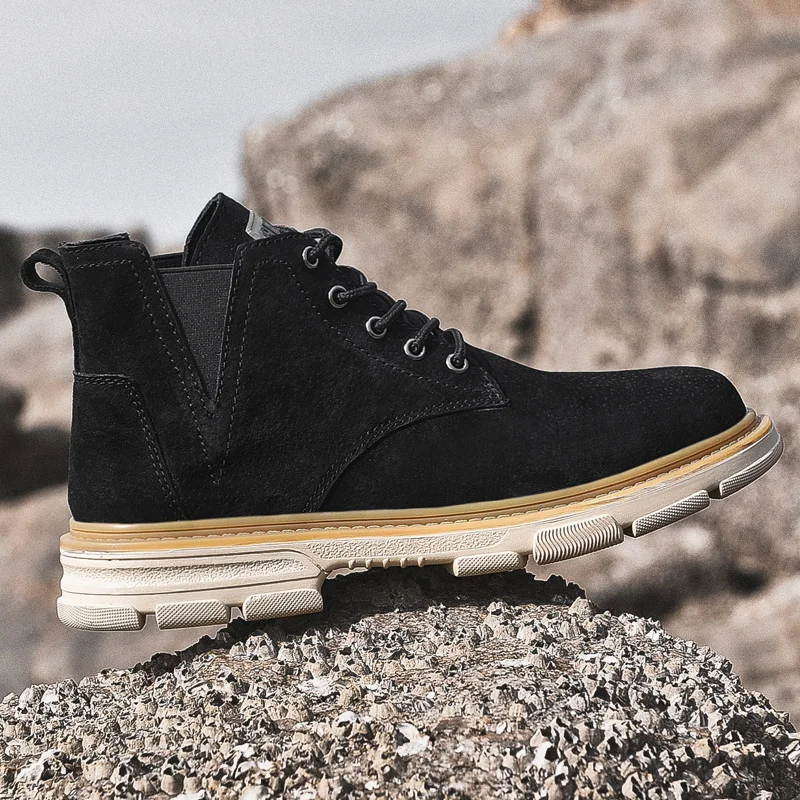 

Мужские замшевые ботинки челси 2020, кожаные ковбойские ботильоны на платформе, мужские черные зимние ботинки челси, Мужская зимняя повседне...