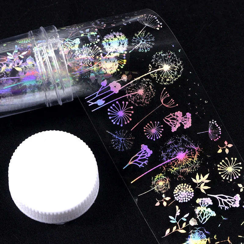 4*100 см/рулон Голографическая фольга для ногтей пламя Одуванчик панда бамбук