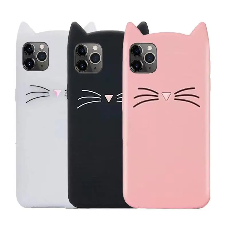 

Cute Whiskered Cat Silicone Soft Shell Phone Case For iPhone13 12 11 Pro Max Apple Mini iX XR XsMax Se2020 7 8 Plus Phone Case