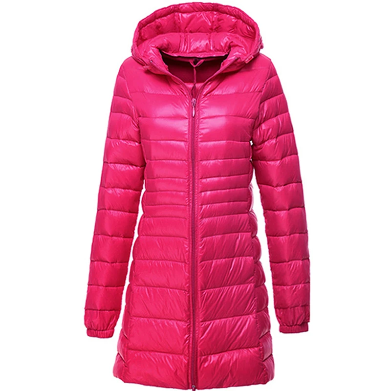 Ультралегкая зимняя женская куртка с капюшоном большого размера 7xl 9xl длинное