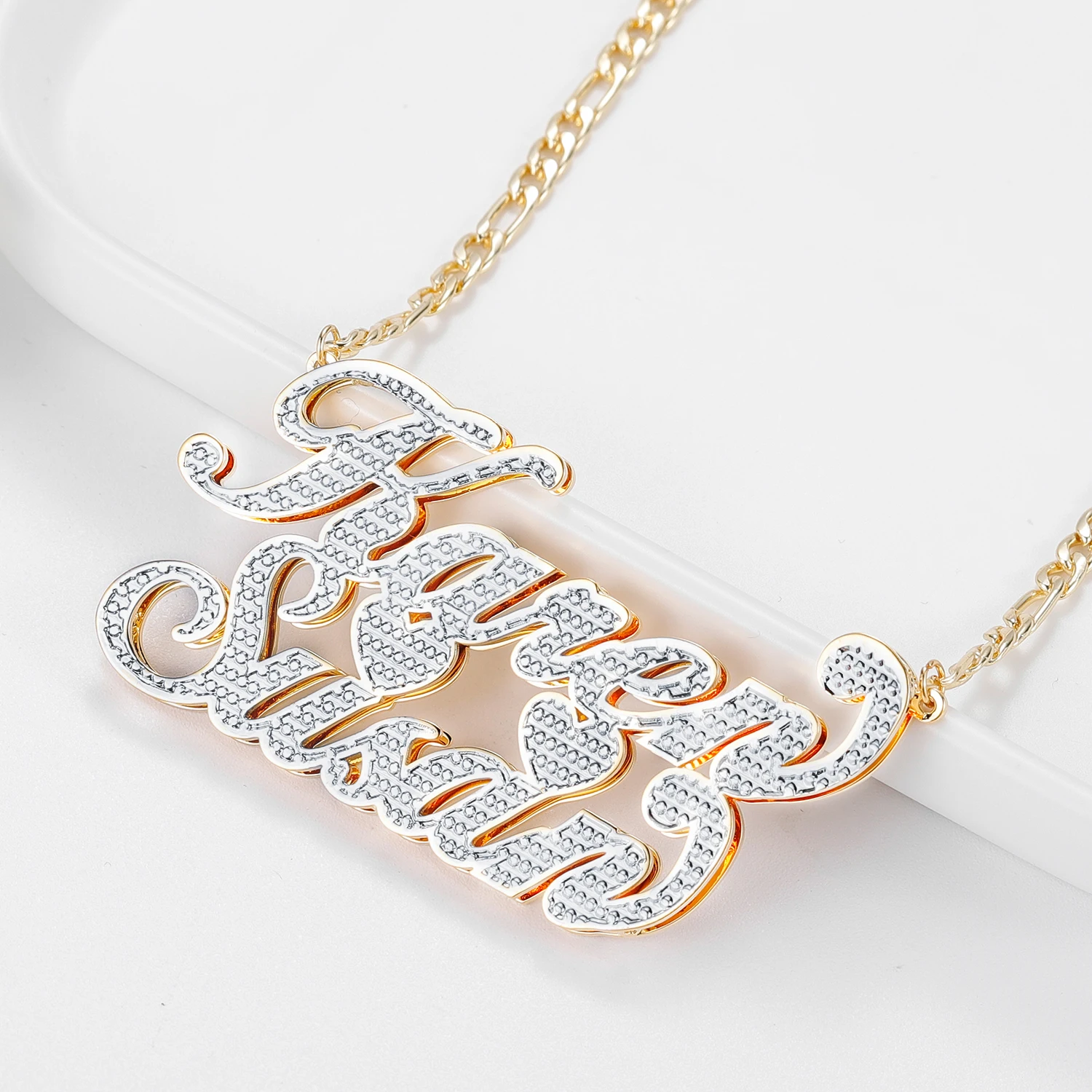 

Customized Two Tone Name Double Plate Gold Plated Personalized Name Necklace For Women Gift Stainless Steel Christmas Pendant