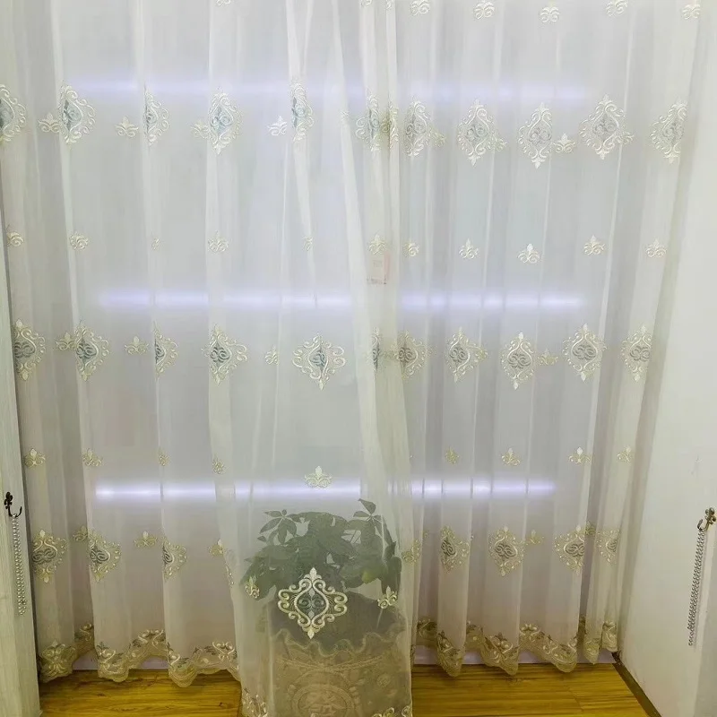 

Europe Luxury Sheer Curtain for Living Room Lace Tulle Curtain Embroidery Delicate Fabric Voile Yarn Drape Balcony Window