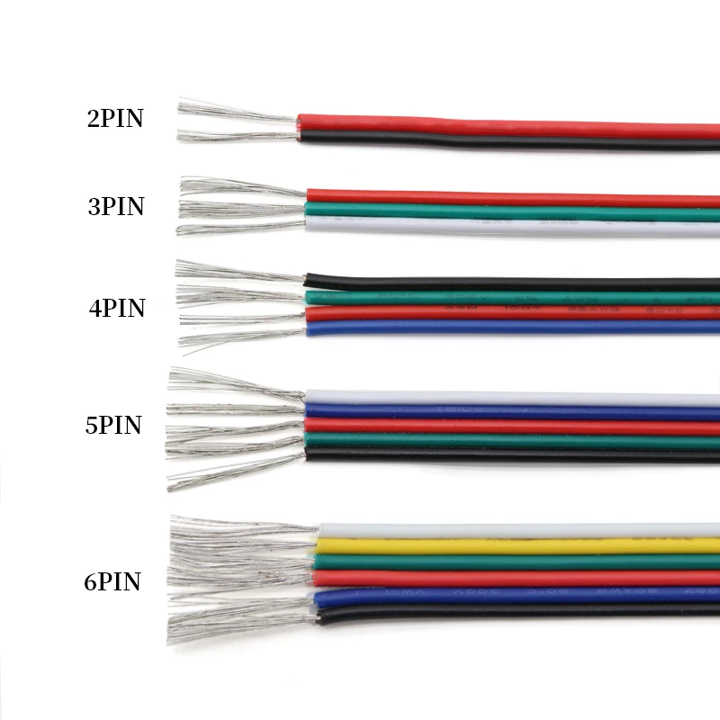 

5M/10M Electrical Wire Cable 2/3/4/5/6 Pins 18/20/22AWG Cable Connector Electric Wires For WS2812B RGB RGBW 5050 LED Strip Light