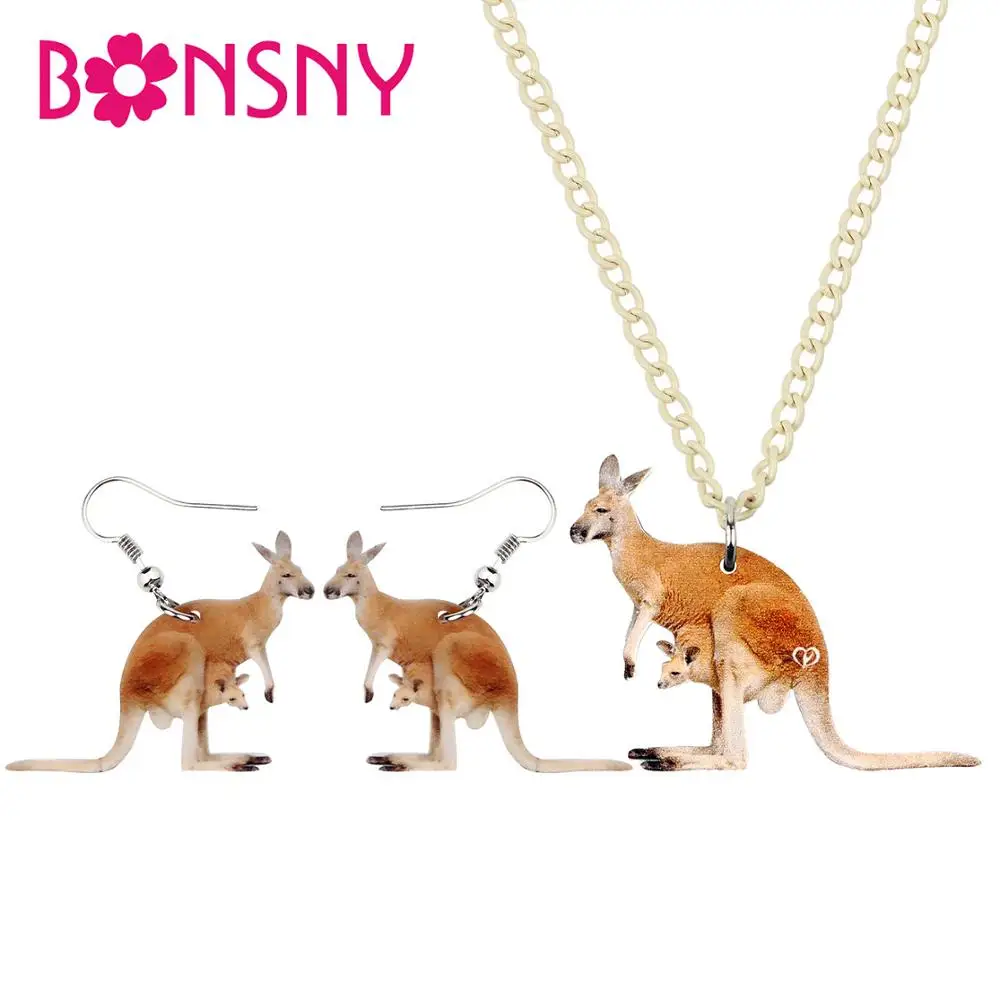 

Bonsny Acrylic Australian Kangaroo Necklace Earrings Jewelry Sets Anime Animal Children Girls Teen Charms Party Gift Decorations